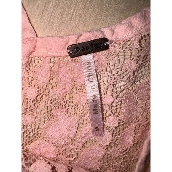 POOF Lace Strappy‎ Camisole Scoop Neck Sheer Top Size S Pink High-Lo Swing - Picture 8 of 8
